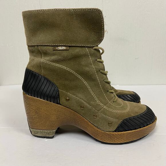 Jambu Netherlands Green Suede Lace Up Boots Witchy Steampunk Grunge Size 8 - Picture 2 of 13